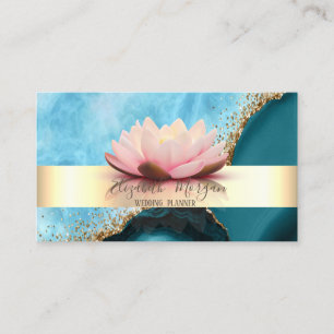 Elegant Modern Stripe Lotus Turquoise Marble Gold Business Card