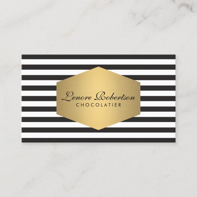 Elegant Modern Striped Bakery Business Card (Front)