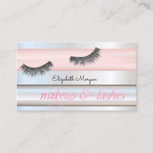 Elegant Modern Striped , Glitter Lashes, Business Card (Front)