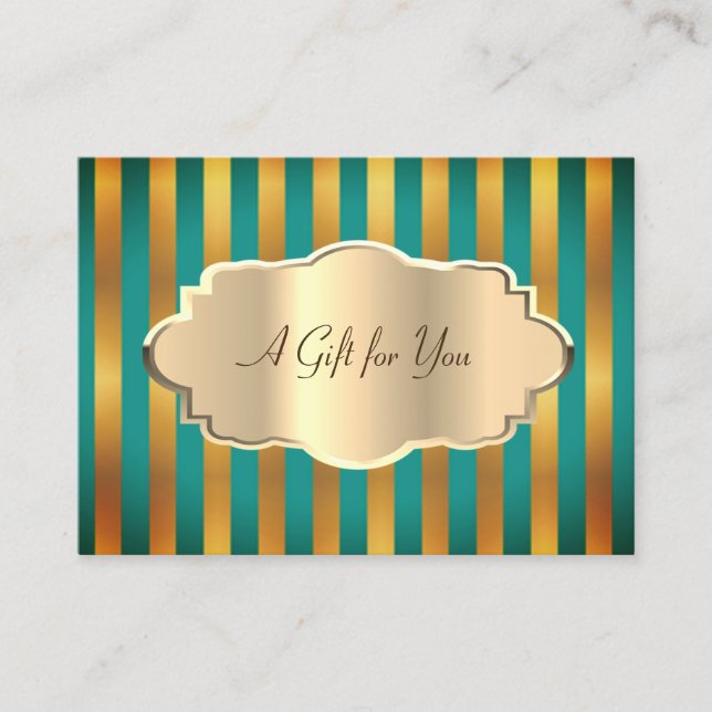 Elegant Modern Striped, Gold Frame Discount Card (Front)