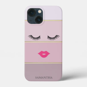 Elegant Modern Striped,Lashes,Lips  -Personalised  iPhone 13 Mini Case