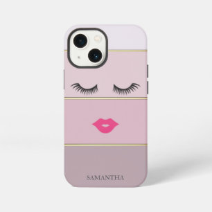 Elegant Modern Striped,Lashes,Lips -Personalised iPhone 13 Mini Case