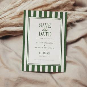 Elegant Modern Striped Olive Green Wedding Save The Date