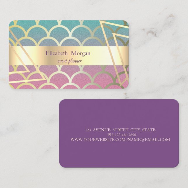 Elegant Modern  Striped Violet,Mermaid,Gold Business Card (Front/Back)