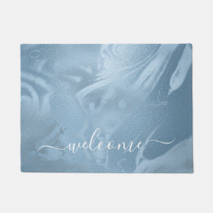 Elegant modern stylish baby blue marble look doormat