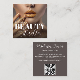 Elegant Modern Stylish Beauty Salon Photo  Square Business Card