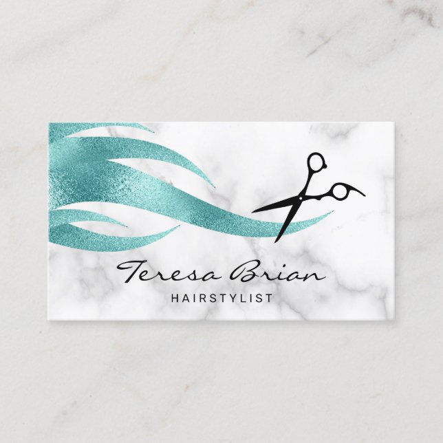 Elegant modern stylish blue scissors hairstylist business card (Front)