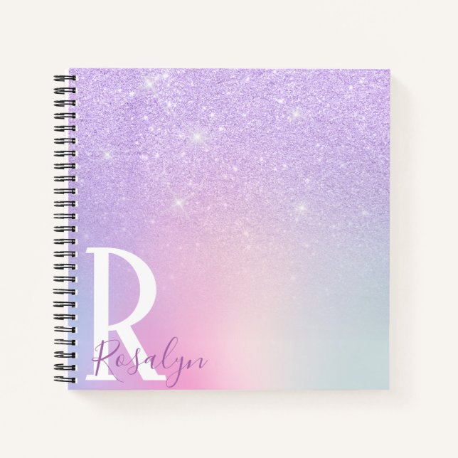 Elegant modern stylish girly ombre purple glitter notebook (Front)