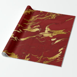 Elegant modern stylish gold & red marble look wrapping paper