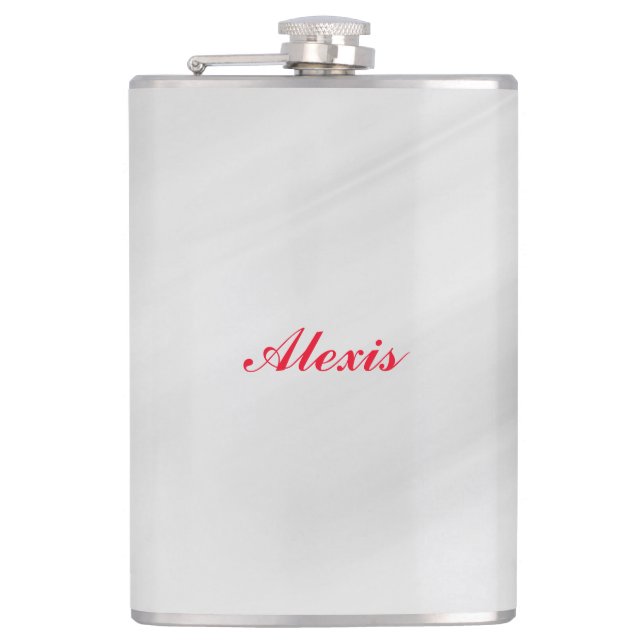 Elegant Modern Stylish Grey Red Name Hip Flask (Front)
