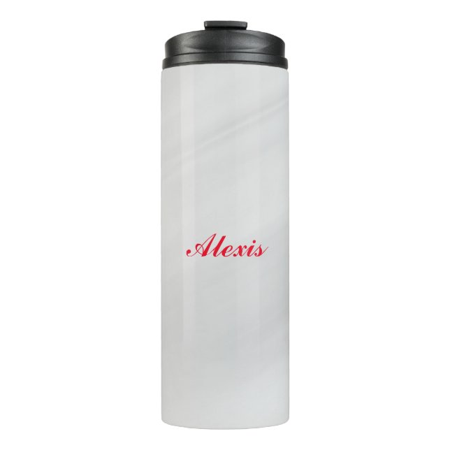 Elegant Modern Stylish Grey Red Name Thermal Tumbler (Front)