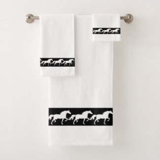 Elegant, Modern, Stylish Horses on Black and White Bath Towel Set