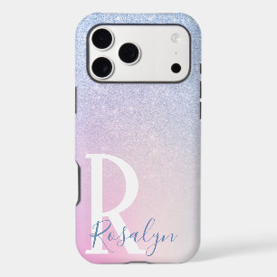 Elegant modern stylish ombre blue glitter rainbow