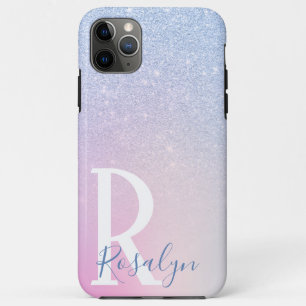 Elegant modern stylish ombre blue glitter rainbow Case-Mate iPhone case
