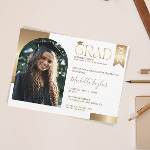 Elegant Modern Stylish Photo Gold Graduation Invitation