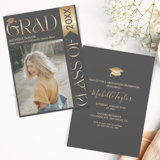 Elegant Modern Stylish Photo High School Graduate Invitation (Creator Uploaded)