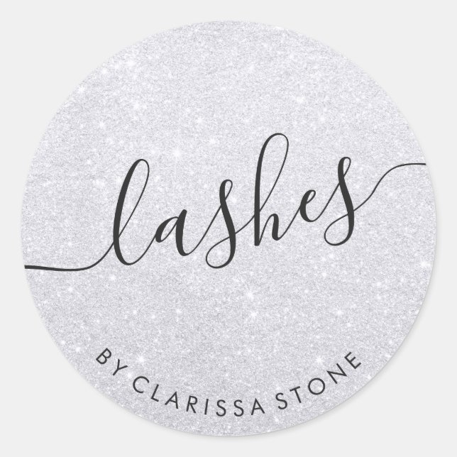 Elegant modern stylish silver glitter lashes classic round sticker (Front)