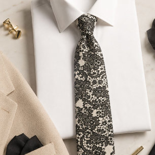 Elegant Modern Stylish Vintage Beige Black Lace Tie