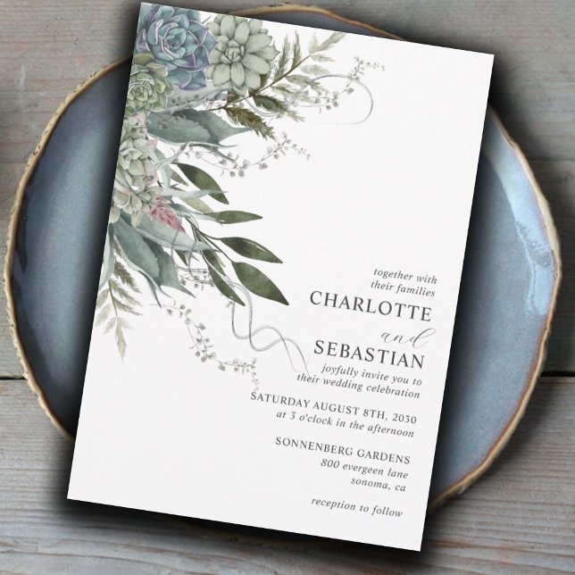 Elegant Modern Succulent Floral Wedding Invitation (Creator Uploaded)