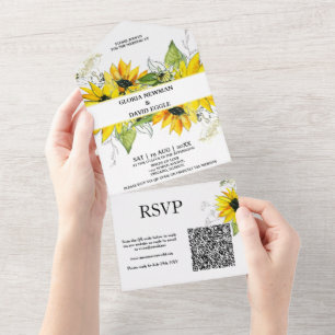 Elegant Modern Sunflower All in One Wedding Invite