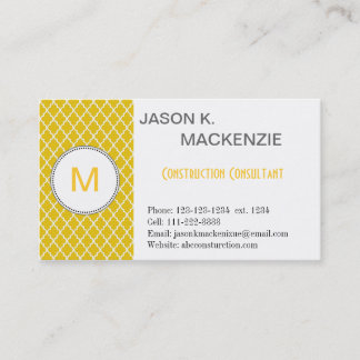 Elegant, modern sunny yellow quatrefoil monogram business card