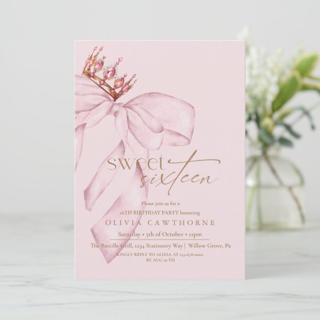 Elegant & Modern Sweet 16 Blush Pink Birthday  Invitation (Standing Front)
