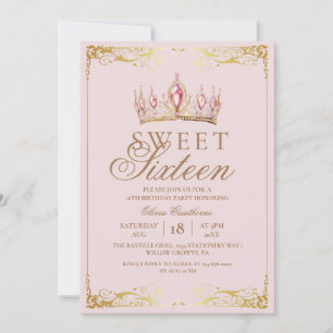 Elegant Modern Sweet 16 Gold Pink Birthday Invitation