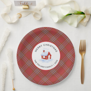 Elegant Modern Tartan Plaid Christmas Family Paper Plate