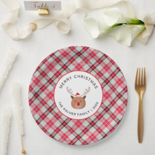 Elegant Modern Tartan Plaid Christmas Family Paper Plate