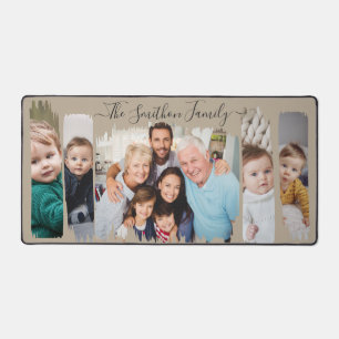    Elegant Modern Taupe Add 5 Photos & Family Name Desk Mat