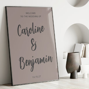 Elegant Modern Taupe and Grey Wedding Welcome Poster