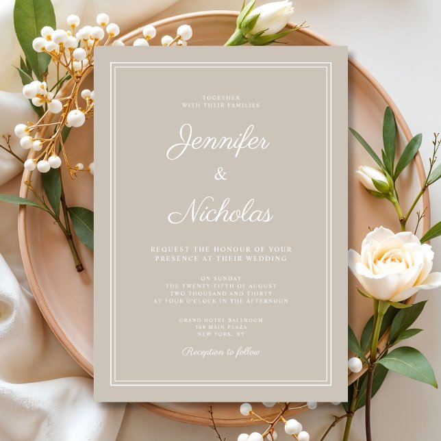 Elegant Modern Taupe Script Wedding Invitation (Elegant Modern Taupe Script Wedding Invitation)