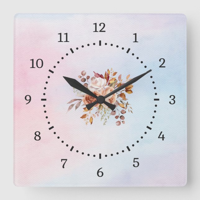 Elegant Modern Teal  Floral Square Wall Clock (Front)