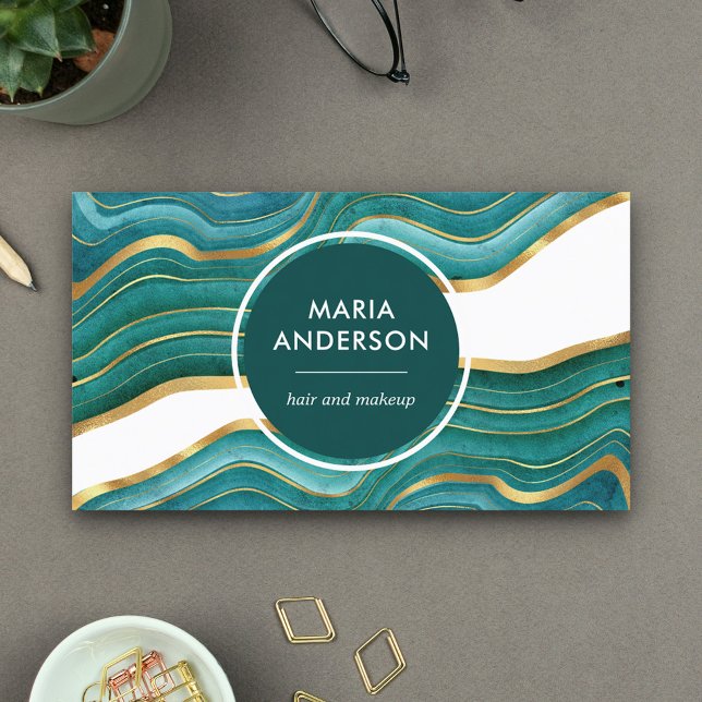 Elegant Modern Teal Gold Agate Geode Gemstone Business Card (Creator Uploaded)