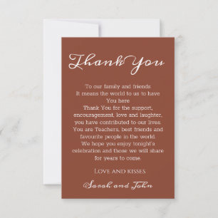 Elegant Modern Terracotta and White Script Wedding Thank You Card