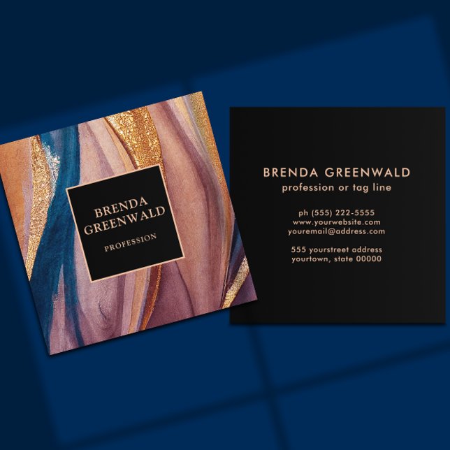 Elegant Modern terracotta blue glitter gold  Square Business Card (Creator Uploaded)