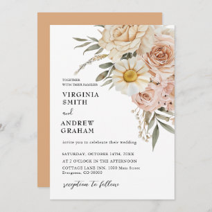 Elegant Modern Terracotta Boho Floral Wedding Invitation