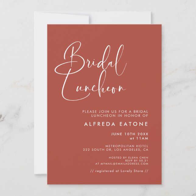 Elegant & modern terracotta Bridal luncheon Invitation (Front)