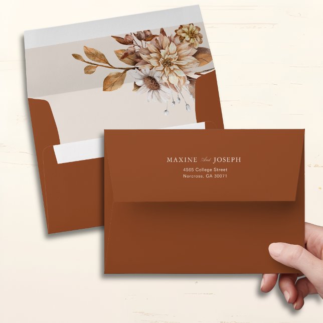 Elegant Modern Terracotta Floral Boho Fall Wedding Envelope (Terracotta floral wedding envelopes add a romantic touch to your wedding stationery.)
