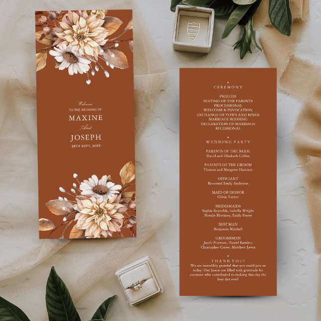 Elegant Modern Terracotta Floral Boho Fall Wedding Programme (Terracotta floral wedding programs guide guests with elegance on your special day.)