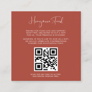 Elegant & modern Terracotta Honeymoon fund QR code Enclosure Card