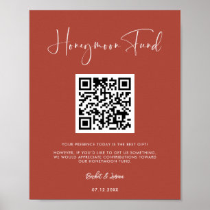 Elegant & Modern Terracotta Honeymoon fund QR code Poster