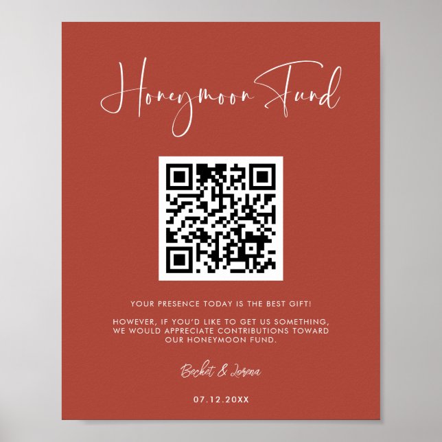 Elegant & Modern Terracotta Honeymoon fund QR code Poster (Front)