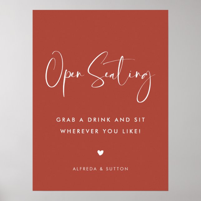 Elegant & Modern Terracotta Open Seating Wedding Poster (Front)
