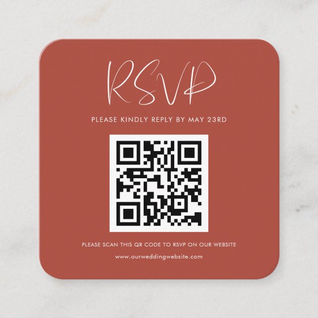 Elegant & Modern Terracotta QR code RSVP response Enclosure Card (Front)