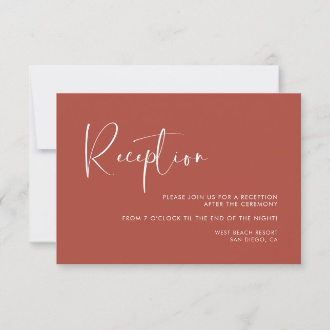 Elegant & modern Terracotta wedding reception Invitation (Front)