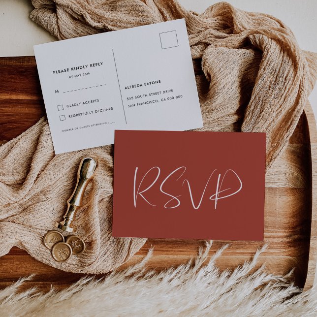 Elegant & modern terracotta wedding RSVP Postcard (Creator Uploaded)