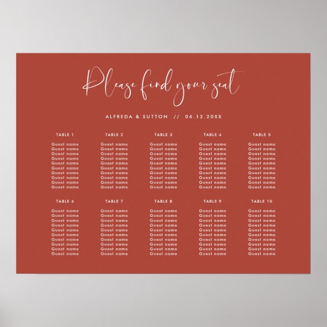 Elegant & Modern Terracotta Wedding seating chart (Front)