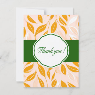 Elegant Modern Thank You Card with Leaf Patterns