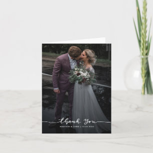 Elegant Modern Thank You Script Wedding Photo  Card